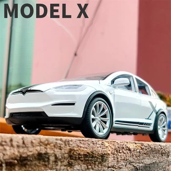 1:20 Tesla Model-X Modificado Liga De Carro Fundido Modelo De Brinquedo De Veículos De Som E Luz Puxar De Volta Simulação Colletion Presentes Brinquedos Para Meninos