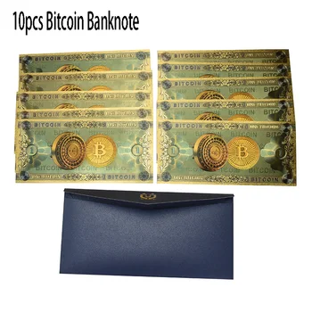 10pcs Colorido Bitcoin das Notas de folha de Ouro coloreful Um Bitcoin Notas BTC Presente