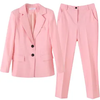 2 conjuntos de peças para mulheres de roupas queda de roupas para mulheres de cor-de-rosa terno feminino auto-cultivo temperamento senhora do escritório OL terno