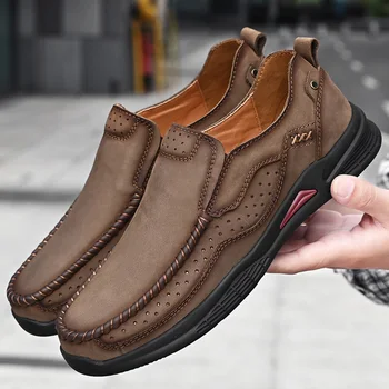 2021 Homens de Verão de Sapatos Sapatos de Couro Genuíno Macio Homem Casual Slip-on Sapatos de Couro de Verão de Sapatos