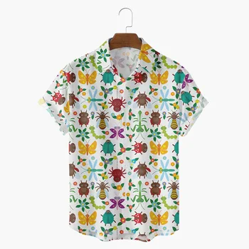 2021 novo transfronteiras de verão de insetos floral 3D impressão digital tendência solta curto mangas de camisa dos homens topo