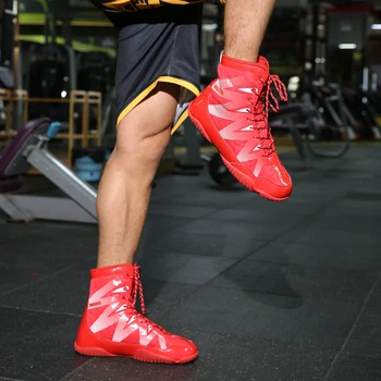 2022 Novos Homens da Luta Profissional de Wrestling Sapatos de Ouro Vermelho Respirável Não-Deslizamento de Boxe, Tênis de Homens 35-46 Tamanho de Boxe Sapatos