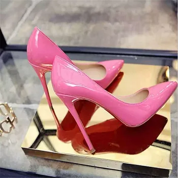 2022 Plus Size 34-44 QUENTE Mulheres Sapatos de bico Bombas de Couro de Patente de Vestido e Salto Alto sapatos de Casamento Sapatos de Barco Zapatos Mujer