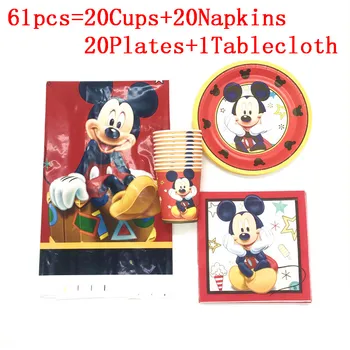 41pcs/61pcs Vermelho Mickey Mouse Festa de Aniversário, Decorações de Suprimentos Toalha de mesa Placas de Guardanapos de papel para as Crianças, a Favor do chuveiro de Bebê Aniversário