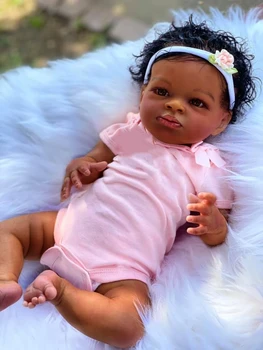 50CM de Pele Escura Terminado Reborn Baby Dolls Menina Negra Lanny Africano-Americano de Boneca Princesa de Vinil, Pano de Corpo de Recém-nascidos de Brinquedo 20Inch