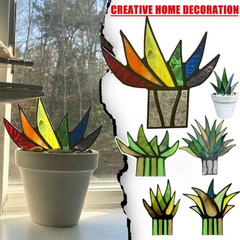 6Style Requintado Mini Acrílico Aloe Planta em Vaso de Decoração de Jardim Quintal de Casa Enfeite Para a Casa, Decoração de Jardim