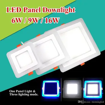 6W 9W 16W 24W Ultra trin interior LED de luz de AC85-265V 3 Modelo Quadrado do Teto do DIODO Emissor de luz Branco+Bule/ Quente+Bule do DIODO emissor de luz