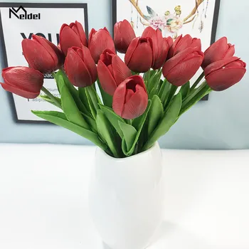 9Pcs Artificial Flores Decorativas do PLUTÔNIO do Toque Real Tulip Mini Falso Tulipa Flores Festa de Casamento Mesa de Casa Decoração de Natal do PLUTÔNIO da Flor