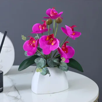 A Decoração Home Artificiais De Cerâmica Branca Borboleta De Orquídea Pequeno Realista Flores De Plantas Nórdicos Desktop Decoração De Sala De Estar