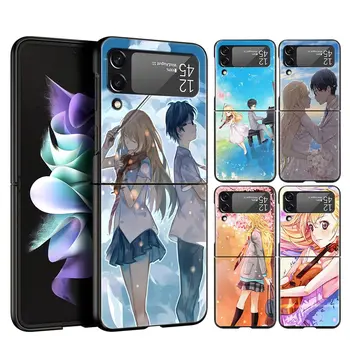 Anime Sua Mentira em abril de Z 4 Flip Phone Case Para Samsung Z Flip 3 Preto Casca Dura Galaxy ZFlip4 ZFlip3 5G Tampa Dobrável Luxo