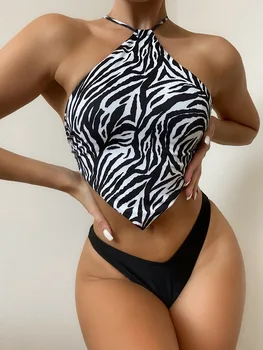 As mulheres da Praia Sexy Zebra Stripe Duas peças Biquini Feminino Funda Dividir Maiô Mulheres a Moda Cintura Alta Biquíni 2023 Biquíni Novo Conjunto de