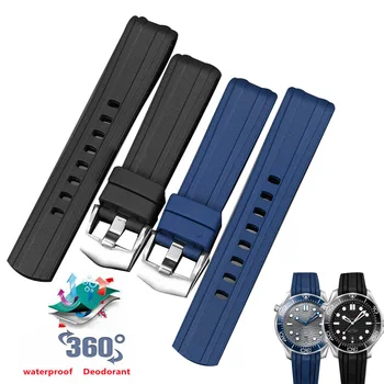 Assista Acessórios de 20mm de Borracha de Silicone Preto Azul Pulseira Correia de Ajuste Para o Omega Seamaster 300 Relógios