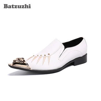Batzuzhi de Luxo Artesanal de Calçados masculinos de Ouro do Dedo do pé Metal Branco Vestido de Couro Sapatos de Homens de Negócio Formal/Casamento Sapatos de Couro Zapatos