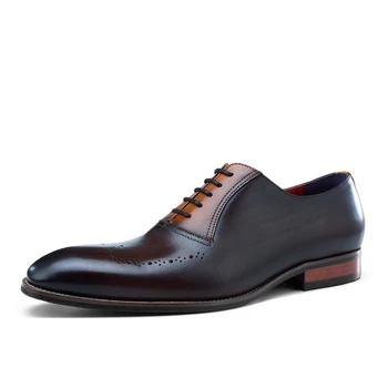 Business Casual Sapatos para Homens de Couro Genuíno Confortável Novilho Esculpida Sapatos de Luxo Vestido de Casamento Escritório Formal Sapatos