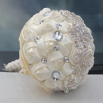 Chegou de novo creme artificial bouquets de casamento de cristal de noiva, bouquets de casamento para decoração de casamento