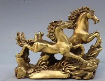 China Palácio Real FengShui De Latão Cobre Dois Cavalos Sucesso Executando O Animal Estátua