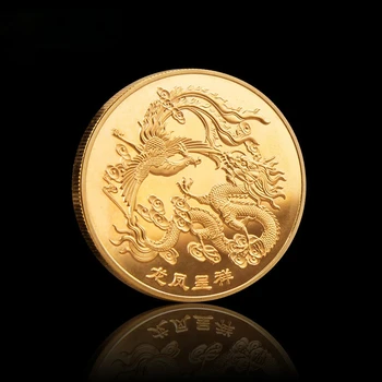 Chinês Mitos Lendas Antigas Dragon Phoenix Trazer Boa Sorte Carpa Moeda Comemorativa Em Relevo Ofício Do Metal Emblema Do Dom