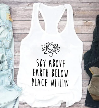 Céu, Terra Da Paz Da Parte Superior Do Tanque Womens Yoga Camisa De Amor Treino Da Parte Superior Do Tanque Relaxante Camisas De Meditação, Yoga Respirar Camisa Meditação Dom L