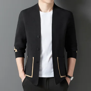 De Grau superior de Homens de Outono Nova de Pescoço de V Casual, Clássico Casaquinho de Malha Marca de Moda de Designer coreano Coats Jaqueta de Roupas masculinas