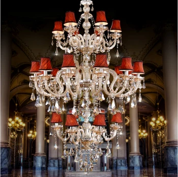 De luxo, Grande Lustre de Cristal Europeu Lustre de Cristal Luzes Restaurante de Luxo Villa Escada Hall LED Lâmpada Candelabro