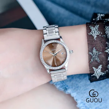 Diamante Das Mulheres Relógios De Alto Luxo Da Marca De Moda Casual Impermeável Senhoras Quartzo Relógio De Couro, Vestido De Menina Relógio Relógio Feminino