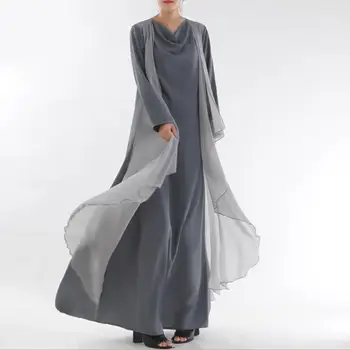 Fake Dois pedaço de Dubai a Abaya 2019 Femme Musulman Djellaba Vestidos turco Marroquino Kaftan Jilbab Manto Plisse Hijab Completo Vestido Longo