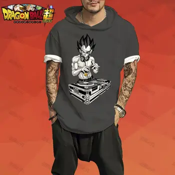 Ginásio dos Homens T-Shirt com Capuz Tendência Dragon Ball Z Streetwear Essentials Oversized Tshirt Nova Tops Vegeta, Goku Manga Curta Anime Y2k