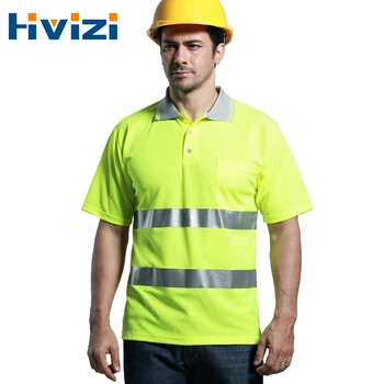 Hi-Vis Reflexiva T-Shirt De Segurança Para Construção, Vestuário De Alta Visibilidade Do Polo De Manga Curta, Rápida Secagem