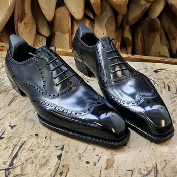 Homens Elegantes Sapatos Oxford De Cor Sólida Couro Genuíno Sotaque Da Gravura De Costura Lace Fashion Business Diário Casual Sapatos