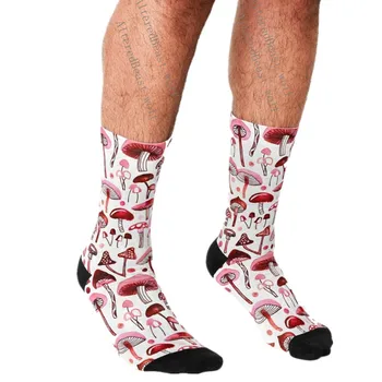 Homens Engraçados meias cor-de-Rosa Cogumelos padrão de Meias de harajuku os Homens Felizes hip hop Novidade garotos bonitos Tripulação Casual Louco Meias para homens