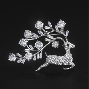 Jade Anjo Branco Veados Sika Criativo Broche de Moda Cúbicos de Zircônia Metal Broches Pinos para Mulheres Elegantes Jóias para a Roupa