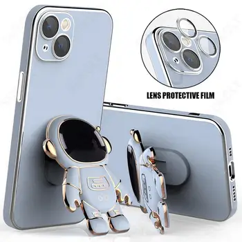 Luxo 3D Astronautas kickstand Chapeamento Caso de Telefone Com Lente de Filme de Proteção Para o iPhone 13 11 12 Pro Max Mini XR XS X 7 8 Plus