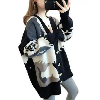 Lã cardigan suéter feminino 2021 outono novas Mulheres coreano casaco de inverno solta camisola de fora do passeio