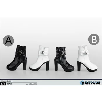 Mini Sapatos Femininos para Boneca 1/6 Botas de Salto Alto Branco Preto Calçados de Plástico Ajuste De 12