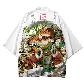 Moda Japonesa Cardigan Tradicional Quimono Homens Mulheres Cosplay Haori Praia Yukata Yin Tigre Impressão De Streetwear Roupas Jaqueta