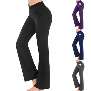 Mulheres de Calças de Todos os Coincidir com Calças de Yoga Elástico Mulheres de Cintura Alta Cor Sólida Calças de Pernas de Calças de Cintura Alta Senhoras para a Execução de 2022