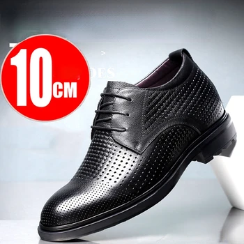 O verão masculino de Aumento da Altura de Sapatos de 10 cm de Altura Crescente Calçados masculinos de Couro Elevador Sapatos Respirável de Perfuração de Furo de Sandálias