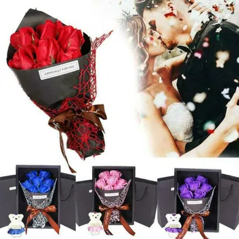 Presente do Dia dos namorados 7 Sabão Rosa Flor Caixa de Presente Buquê Urso de Pelúcia Esposa de Presente Flores Artificiais de Casamento Festa de Aniversário
