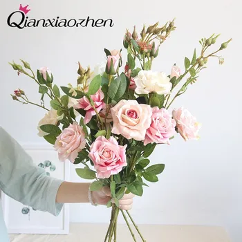 Qianxiaozhen 4pcs Rosa Flores Artificiais Para Casamento Falso Flores, Bouquet de Flores do Casamento a Decoração Home