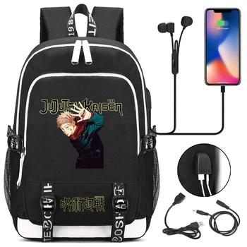 Quente Jujutsu Kaisen Sacos de Escola Para o Adolescente de Carregamento USB Backpack do Laptop Mulheres Homens Estudante Livro de Saco Mochila de Viagem, Sacos de
