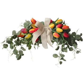 Seda Tulip Ganhos de Decoração de Parede de Design Único Realistas feitos à mão Multicolor Versátil, Com Folhas de Eucalipto 75CM de Suspensão da Flor