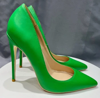 sexy verde sólido mulher apontou toe salto alto 8/10/12cm de moda deslizamento em estiletes de saltos de sapatos de senhoras vestido formal sapatos Clássico bombas