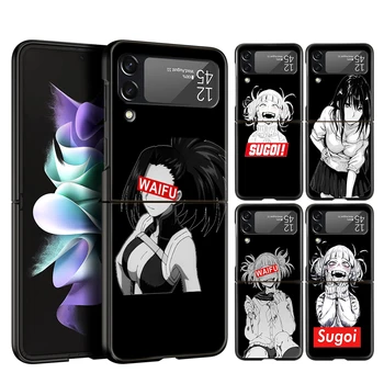 Sugoi Senpai Anime Rígido do PC Phone Case Para Samsung Galaxy Z Flip 4 Preto à prova de Choque Capa para Samsung Z Flip 3 De 6,7 Polegadas Shell Saco