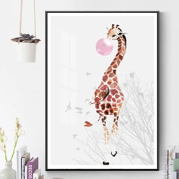 Tela De Impressão De Cartaz Nórdicos Quarto Pintura Cor-De-Rosa Bolha Girafa Criança, Animal, Arte De Parede Do Berçário Criança Decoração Do Quarto Do Bebê 20-9