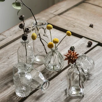 Transparente Frasco De Vidro De Boca Pequena Mini Vintage Vaso De Sala De Estar Arranjo De Flores Secas De Flores De Enfeites Para A Decoração Home