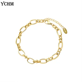 YCHM Robusto Hip Hop, Caixa do Bracelete Chain 316L de Titânio de Aço da Cor do Ouro Femme Bijoux Pulseira Jóias Para as Mulheres FB007