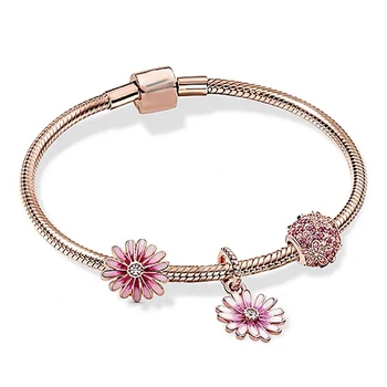 100% 925 silver Spring flor-de-Rosa oco pétalas doce adorável de alta moda de qualidade pan bracelete da jóia feminino