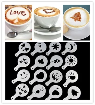 16pcs/set de Café de Flor da Impressão do Molde de café com Leite e Café Cappuccino Molde do Bolo do Café da Decoração do Bolo de Moldes de Plástico Modelo