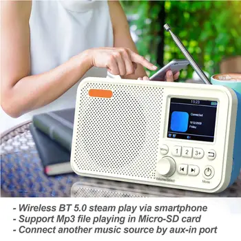 2 de 4 Polegadas LCD Digital Recarregável Rádio DAB Rádios Portáteis Receptor compatíveis com Bluetooth, Leitor de Cartão SD para o Office Home