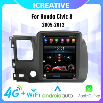 2 Din Tesla auto-Rádio Android Para Honda Civic 8 2005-2012 4G Carplay Tesla Ecrã Táctil de Navegação GPS Multimídia Player Estéreo